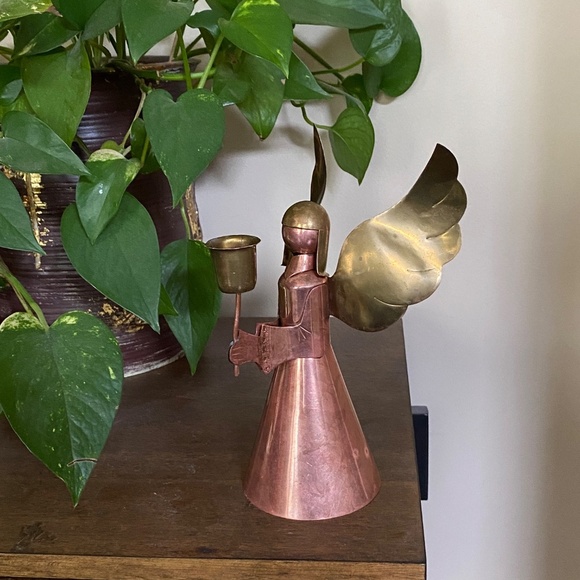 Vintage Golden Brass and Copper Angel Candle Holder O/S - Picture 3 of 14